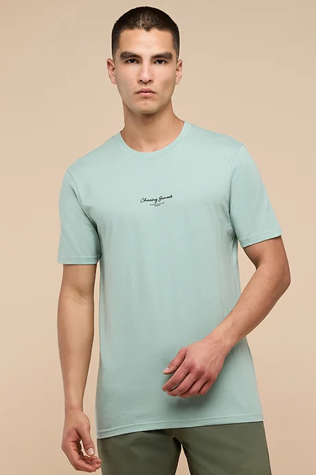 أر أند بي Typography Print T-Shirt with Crew Neck and Short Sleeves