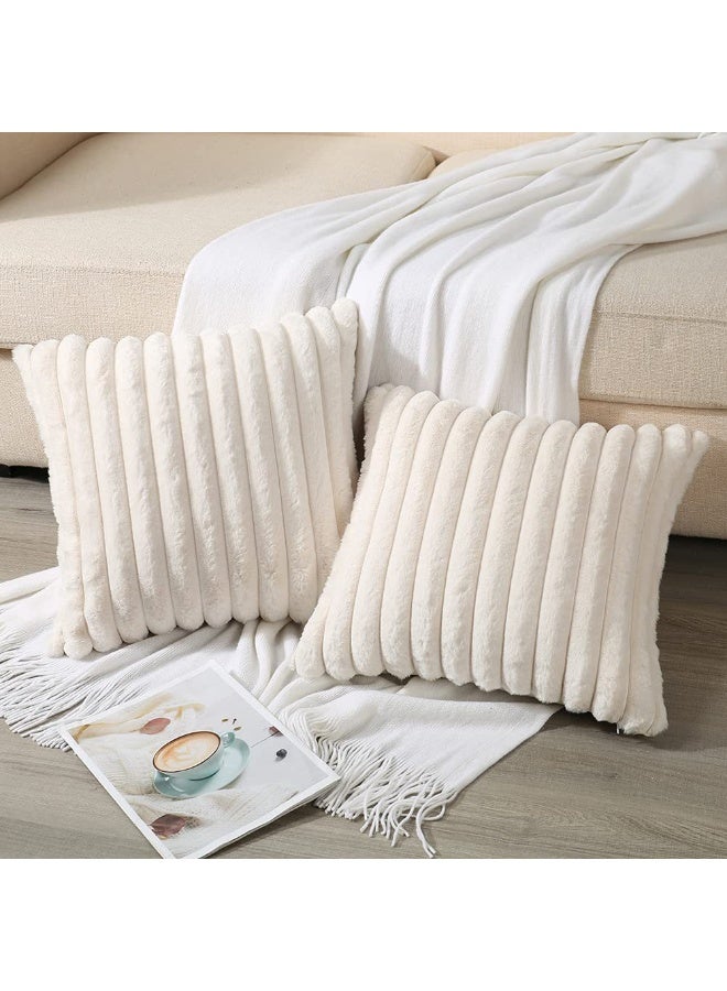 Relex Pack of 2 Throw Pillow Covers, Decorative Faux Fur Covers, Couch Soft Fluffy Pillow Cover with Velvet Back for Living Room, Sofa, Couch and Bedroom (45x45 cm) - Image 3