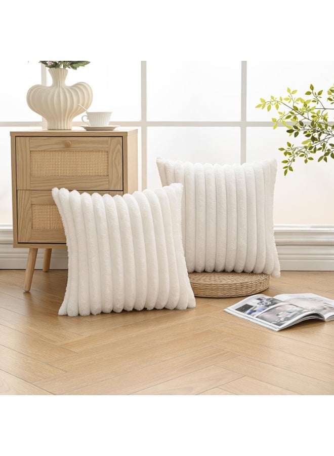 Relex Pack of 2 Throw Pillow Covers, Decorative Faux Fur Covers, Couch Soft Fluffy Pillow Cover with Velvet Back for Living Room, Sofa, Couch and Bedroom (45x45 cm) - Image 4