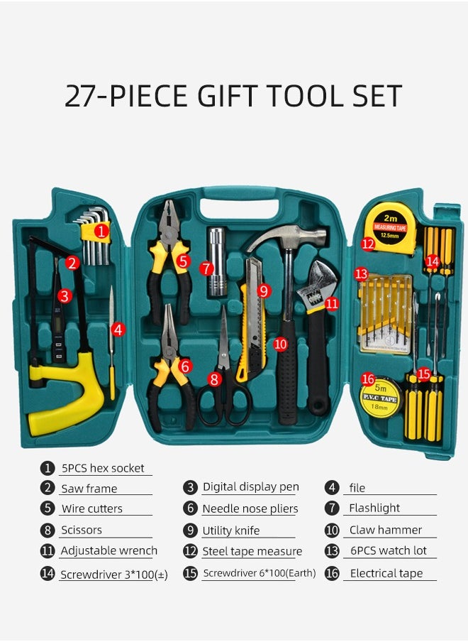 27PCS Tool Kits Wrench Set with Hammer Screwdriver Saw Auto Repair Furniture Maintenance Combination Set Household Hand Kit with Plastic Toolbox Storage Case - pzsku/Z789C81CCBE7F01B1B90AZ/45/_/1730707036/a1e4e98f-2f0c-42d5-ba50-e498a8dfa505