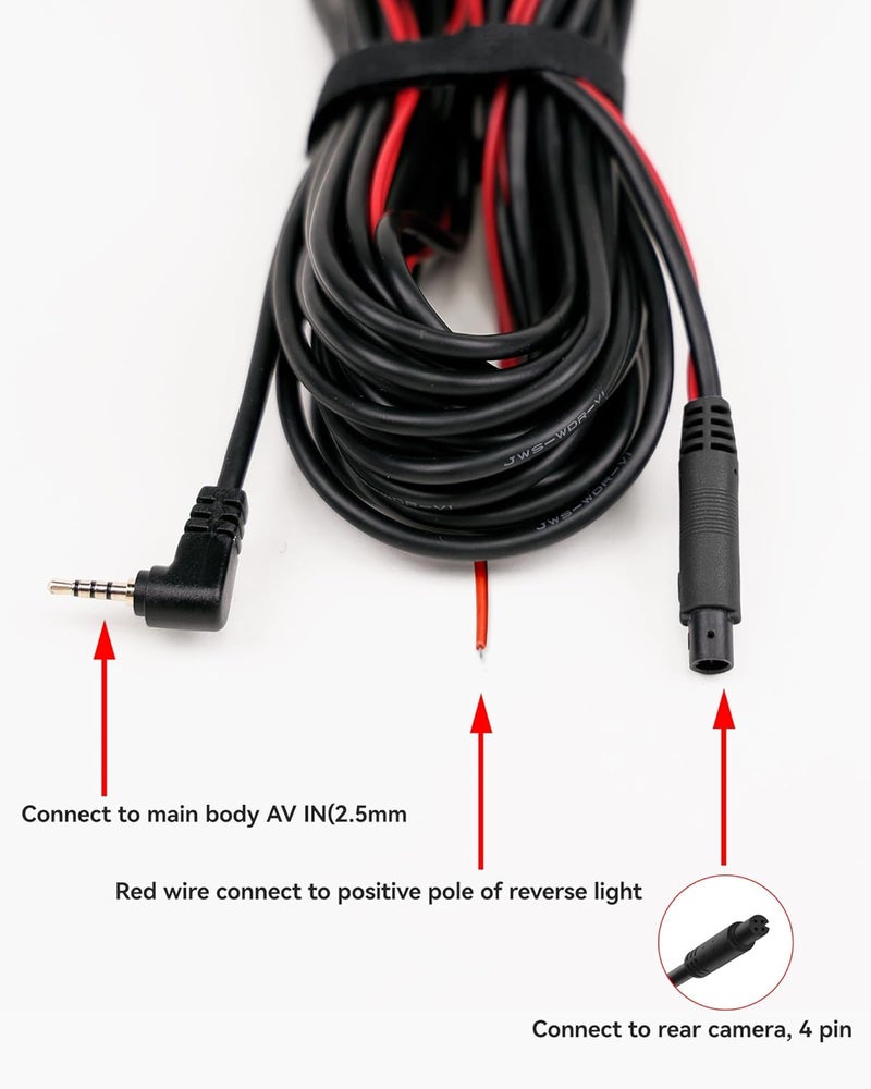 WOLFBOX 50 Feet Rear Camera Longer Replacement Cable for i17 / i07 / G840S / G840H / G900 / G930 / G850 / G850PRO / G900PRO Version with 2.5mm Jack (4-Pin) Mirror Dash Cam - Image 4