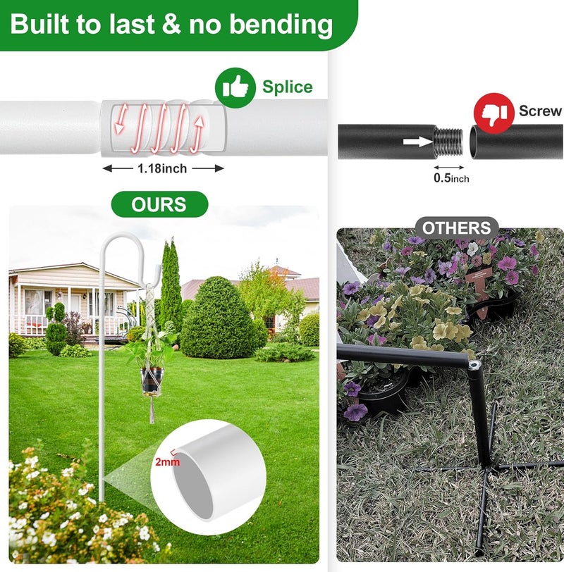 LAKEROD Hummingbird Feeder Stand - 62" Heavy Duty Bird Feeder Pole with Adjustable Anti-Tip Stake, Rustproof Shepards Hook with Hanger for Birdfeeders, Wind Chimes, Lanterns, Holiday Decor - White - Image 3