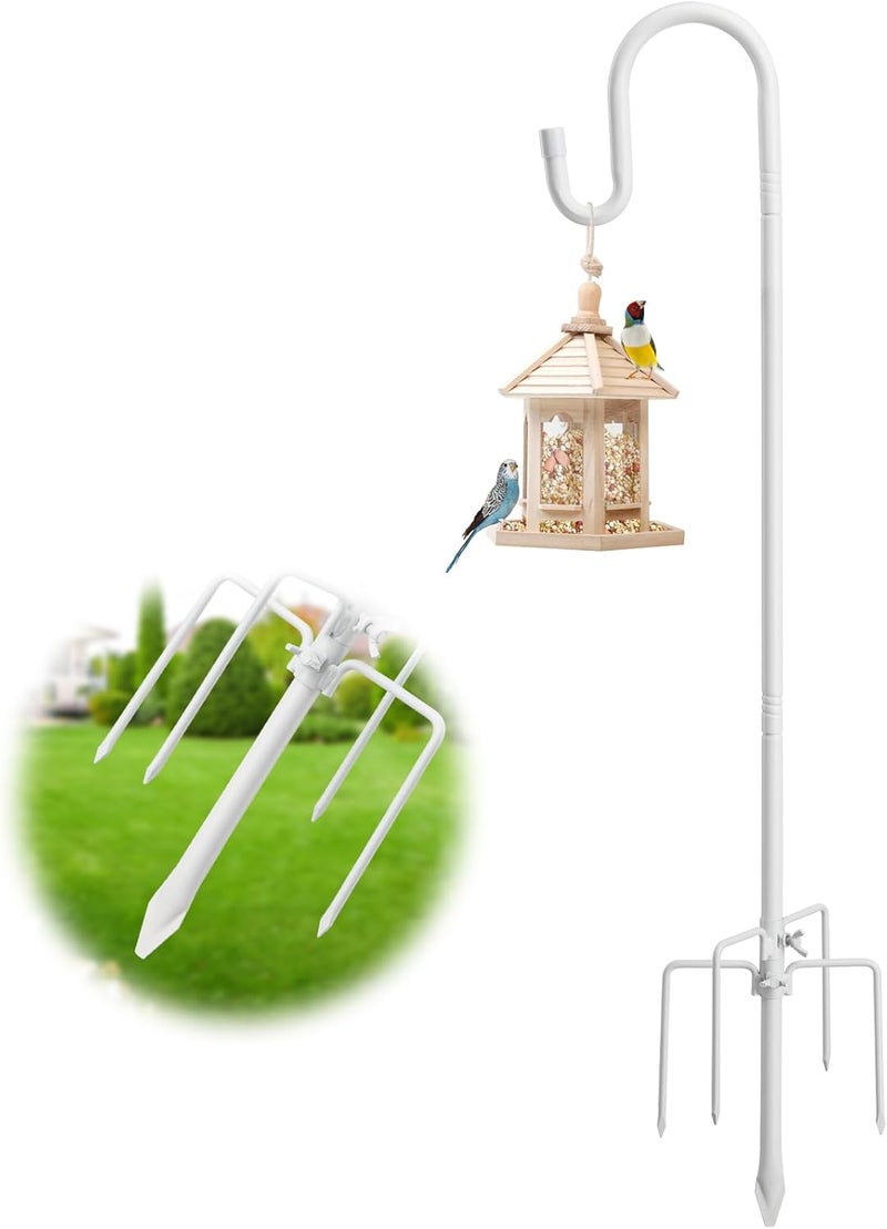 LAKEROD Hummingbird Feeder Stand - 62" Heavy Duty Bird Feeder Pole with Adjustable Anti-Tip Stake, Rustproof Shepards Hook with Hanger for Birdfeeders, Wind Chimes, Lanterns, Holiday Decor - White - Image 1
