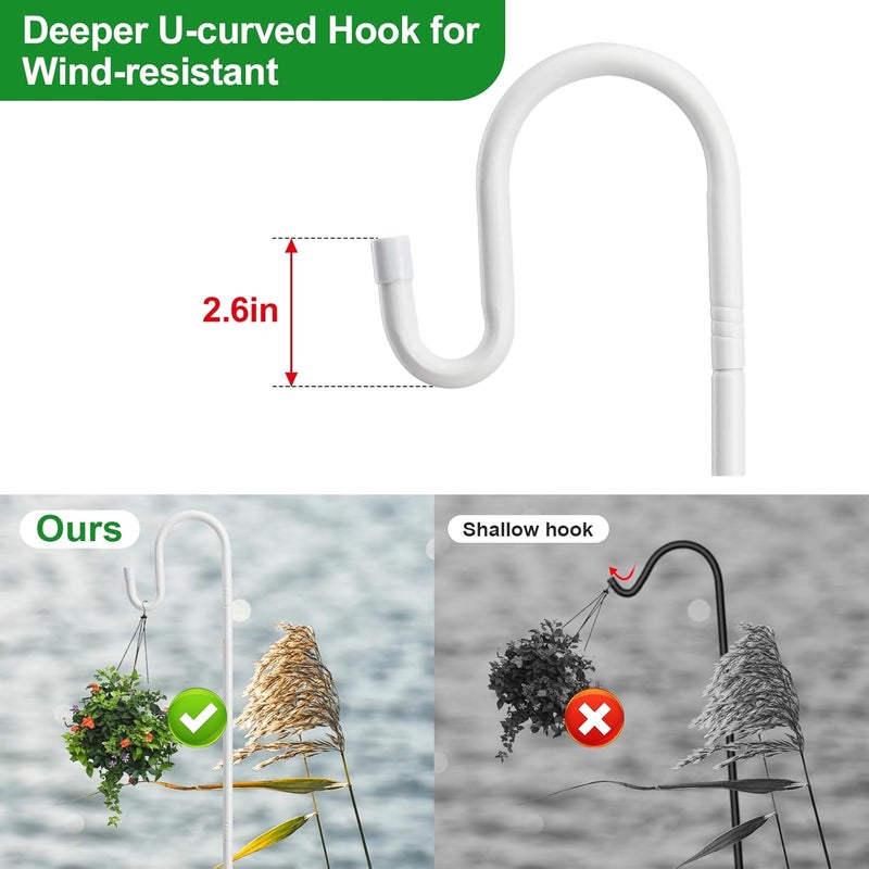 LAKEROD Hummingbird Feeder Stand - 62" Heavy Duty Bird Feeder Pole with Adjustable Anti-Tip Stake, Rustproof Shepards Hook with Hanger for Birdfeeders, Wind Chimes, Lanterns, Holiday Decor - White - Image 4