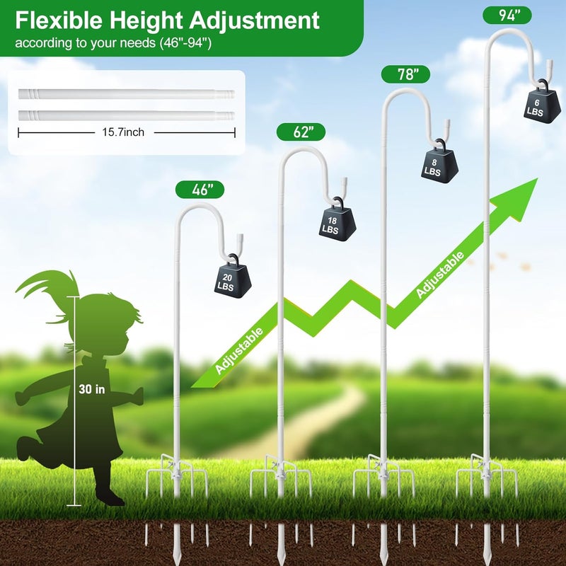 LAKEROD Hummingbird Feeder Stand - 62" Heavy Duty Bird Feeder Pole with Adjustable Anti-Tip Stake, Rustproof Shepards Hook with Hanger for Birdfeeders, Wind Chimes, Lanterns, Holiday Decor - White - Image 5