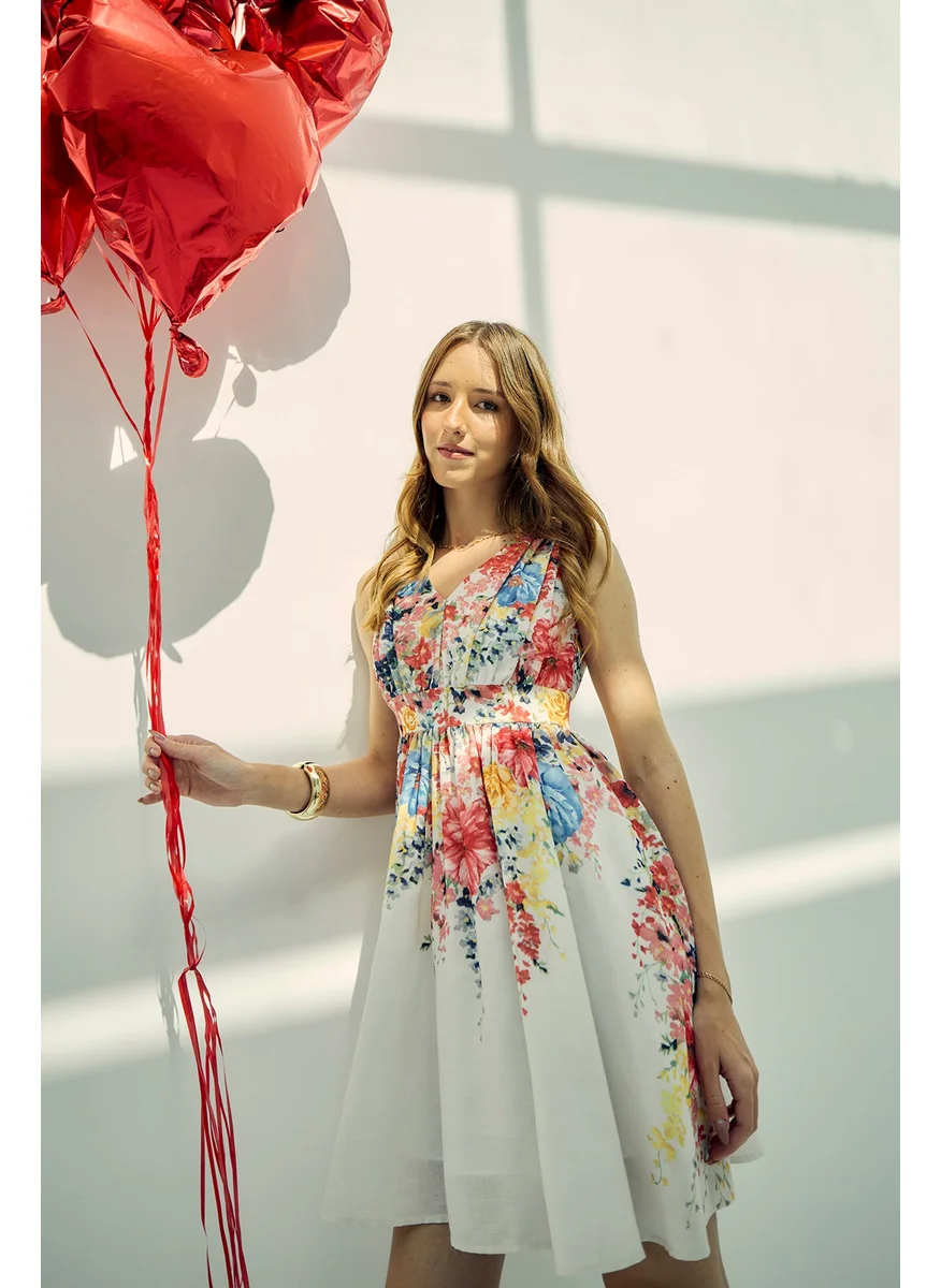 Virgio Virgio Shakira Rescued Polyester Floral Gathered Midi Dress