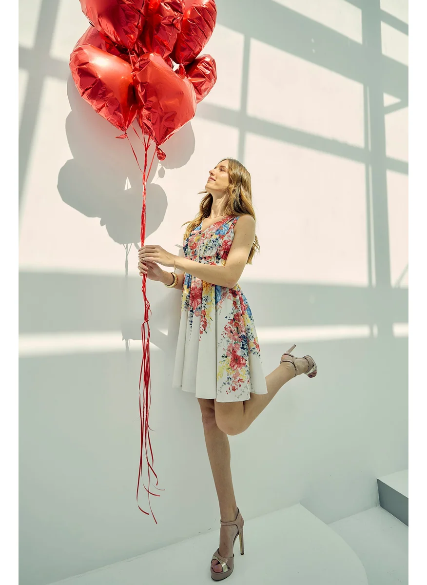 Virgio Virgio Shakira Rescued Polyester Floral Gathered Midi Dress