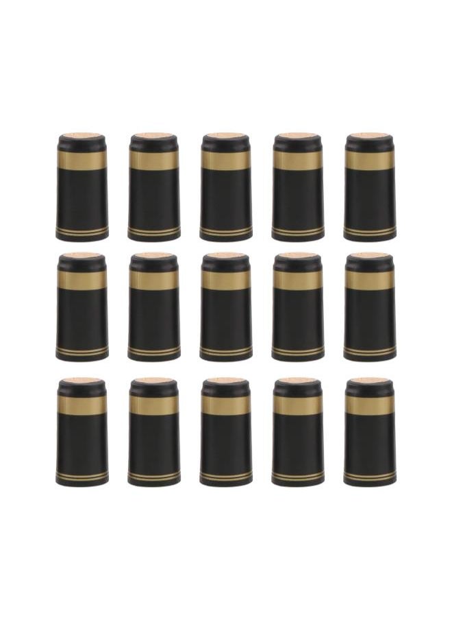 silvercnc - silvercnc Shrink Wrap Sealer 100Pcs PVC Heat Shrink Capsules Wine Bottle Capsules Wine Shrink Wrap Caps Shrink Caps for Wine Wine Cellars and Home (Black Golden Edg) Black Shrink Wrap - Image 1
