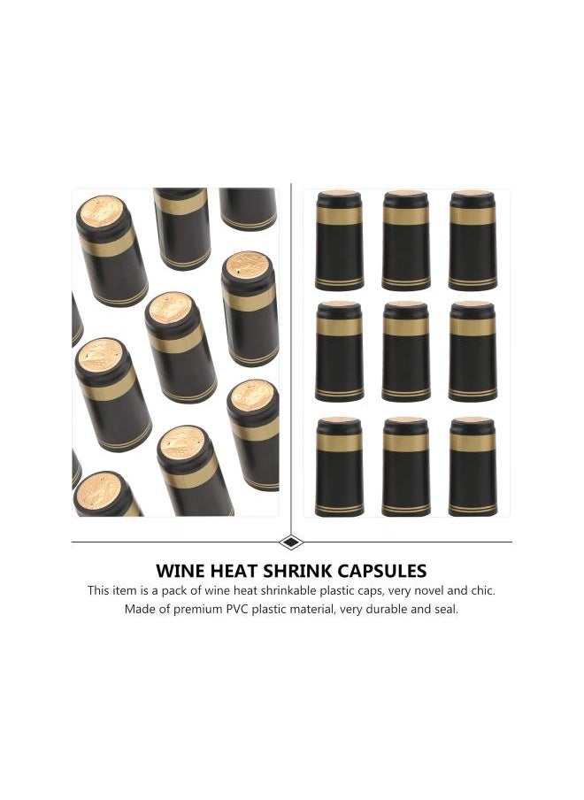 silvercnc - silvercnc Shrink Wrap Sealer 100Pcs PVC Heat Shrink Capsules Wine Bottle Capsules Wine Shrink Wrap Caps Shrink Caps for Wine Wine Cellars and Home (Black Golden Edg) Black Shrink Wrap - Image 1