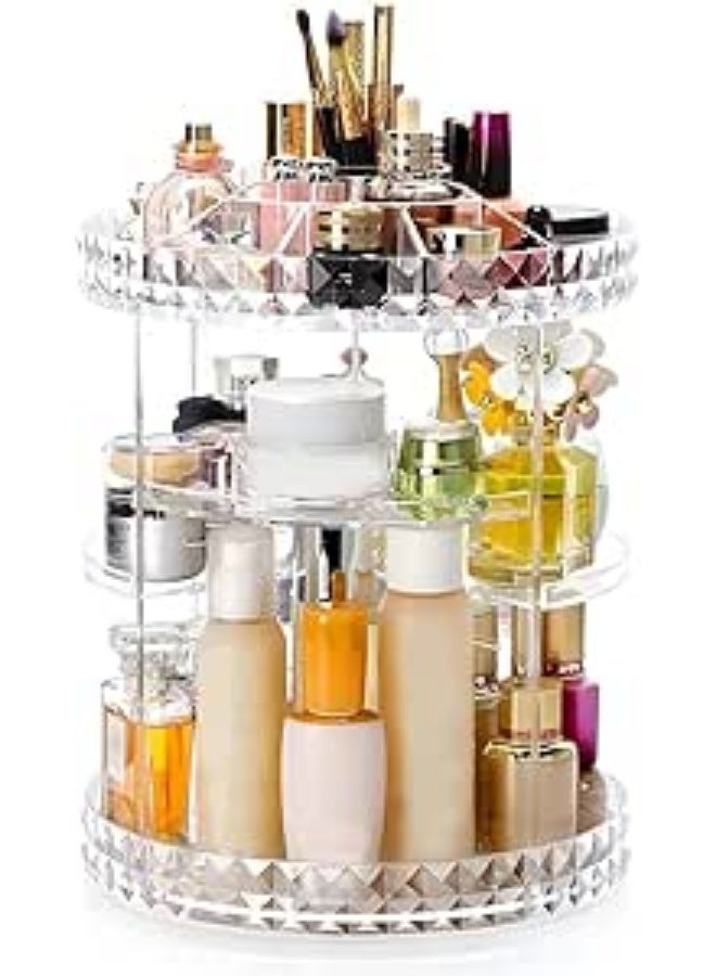 Makeup organizer, 360-degree rotating cosmetic organizer with 3 adjustable layers, large capacity makeup storage for wardrobe, bedroom, and bathroom, clear acrylic - Image 4