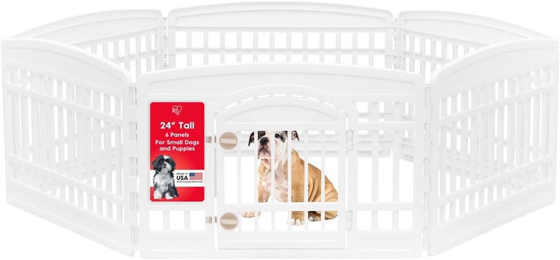 IRIS Power tool case パワー ツール ケース IRIS USA 24" 6-Panel Dog Playpen with Door, 61 x 61 x 24, Puppy Playpen, Dog Play Pen Indoors, Pet Fence, Puppies/Small Dogs, White - Image 1
