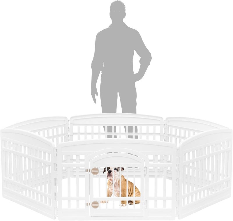 IRIS Power tool case パワー ツール ケース IRIS USA 24" 6-Panel Dog Playpen with Door, 61 x 61 x 24, Puppy Playpen, Dog Play Pen Indoors, Pet Fence, Puppies/Small Dogs, White - Image 4