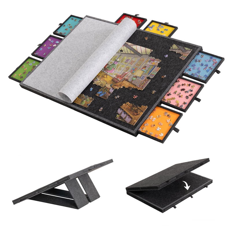 Lavievert 2000 Piece Tilting & Foldable Puzzle Board with 8 Colored Drawers & Cover, Adjustable Lightweight Puzzle Plateau with Built-in Stands, Portable Jigsaw Puzzle Table with Storage for Adults - Image 1