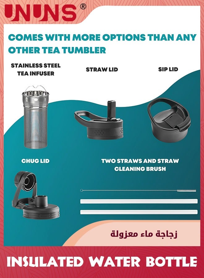 UNUNS Vessence Tea Infuser Bottle 18 Oz,Vacuum Water Bottle For Loose Leaf Tea,Tea Infuser Water Bottle With 3 Lids And Tea infuser,Leak Proof Water Bottle,Black White - Image 2