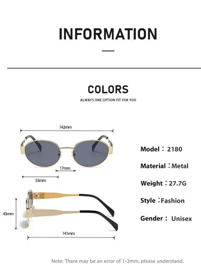 Oval sunglasses for women metal internet celebrity street shooting sunglasses retro photo sunglasses - Image 4