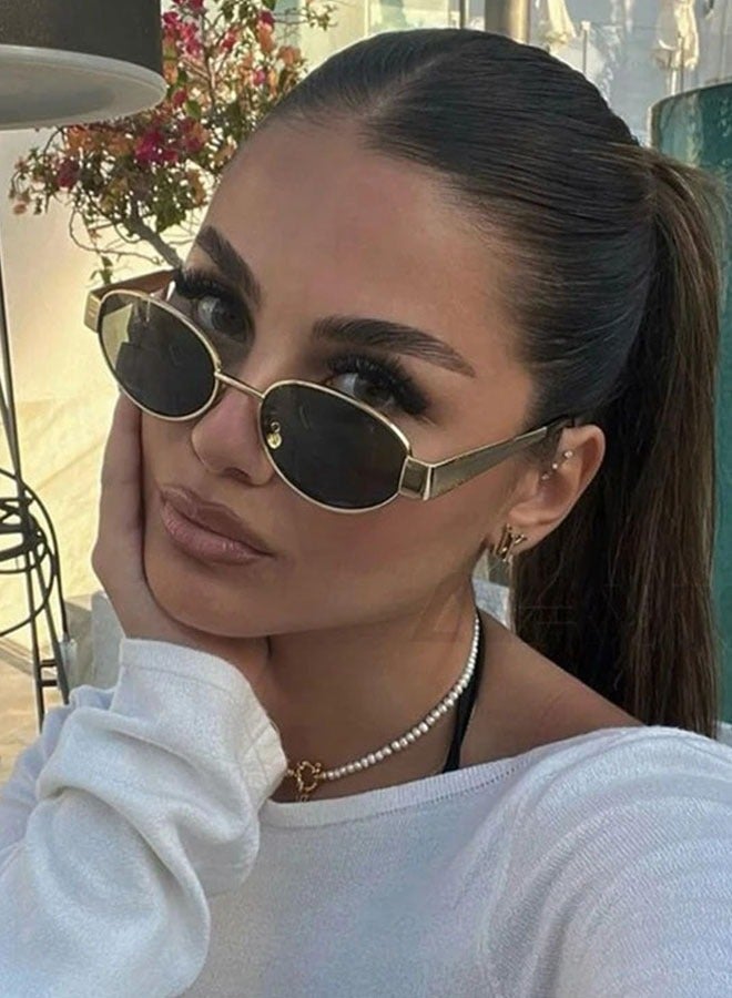 Oval sunglasses for women metal internet celebrity street shooting sunglasses retro photo sunglasses - Image 3