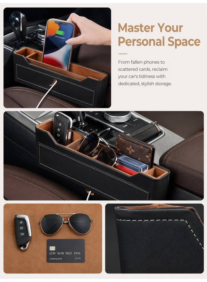 MEDOOSI Leather Car Seat Gap Storage Organizer, Car Organizer Set, Built-in Fast Charging Port, Mobile Phone Wallet Coin Key Storage Case - Image 3