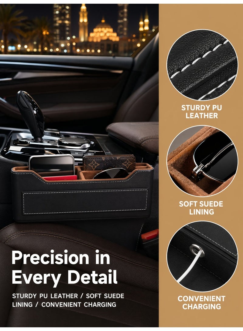 MEDOOSI Leather Car Seat Gap Storage Organizer, Car Organizer Set, Built-in Fast Charging Port, Mobile Phone Wallet Coin Key Storage Case - Image 5