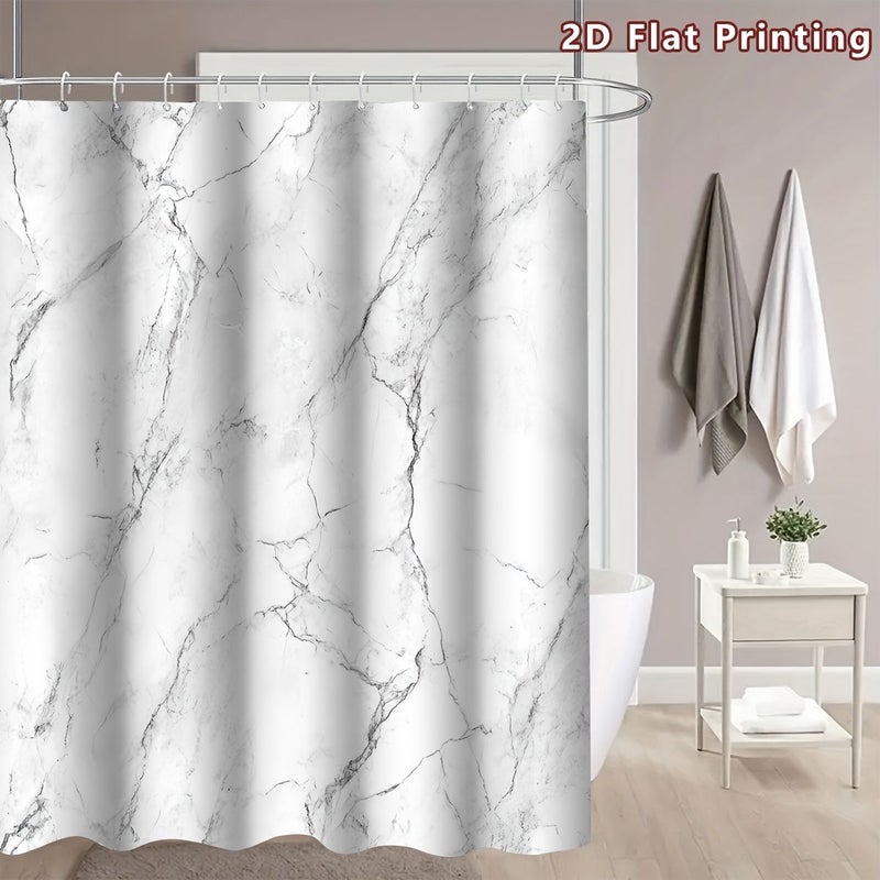 ستارة دش حديثة من الرخام الأبيض مقاس 47.24 × 70.87 بوصة مع خطافات - Image 3
