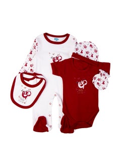 Babies Basic 5 Piece Unisex 100% Cotton Gift Set Include Bib, Romper, Mittens, Cap And Sleepsuit/Jumpsuit- Hello Little One  - Image 2
