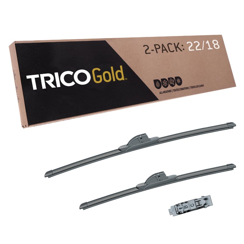 TRICO Gold 182218 22 18 Inch Pack of 2 Automotive Replacement Windshield Wiper Blades for My Car Premium All Weather Beam Blade for Select Vehicle Models