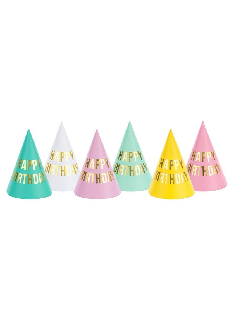 PartyDeco Happy Birthday Paper Hats Multicolor 16cm 6-Pack - Image 1