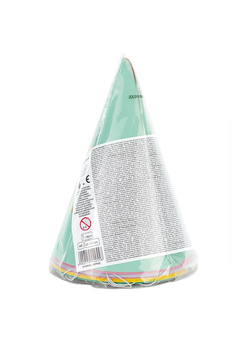 PartyDeco Happy Birthday Paper Hats Multicolor 16cm 6-Pack - Image 4