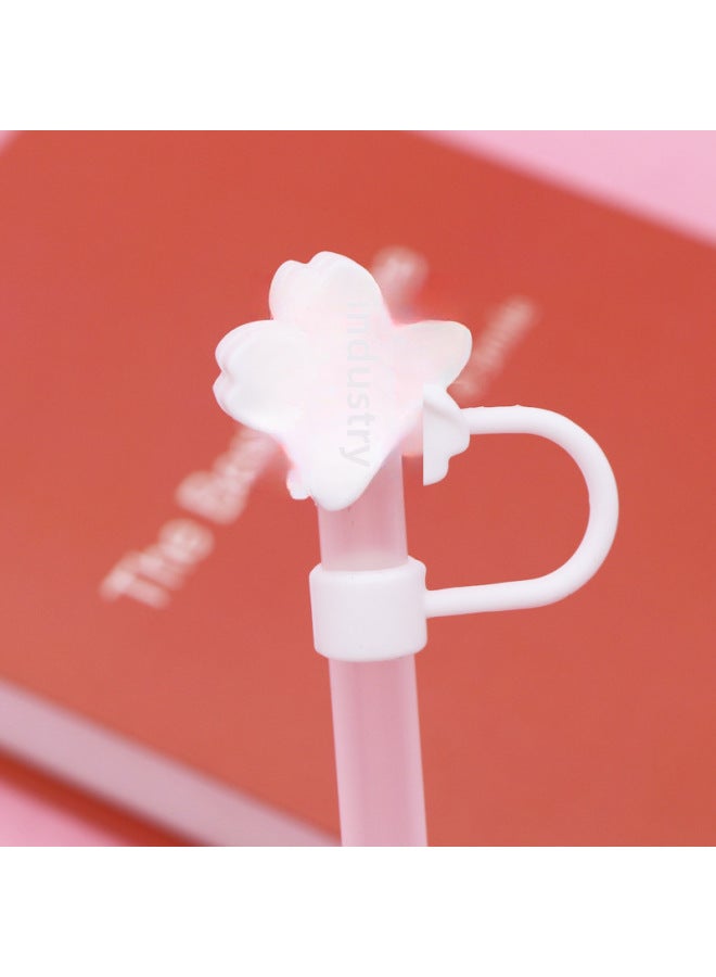 Direct 10mm Cute Shape Straw Sleeve Dustproof Recyclable Straw Cap Environmentally Friendly Straw Plug-Color:Silicone White Powder Core Begonia 10mm-Specifications:Bag Without Straw  - Image 1