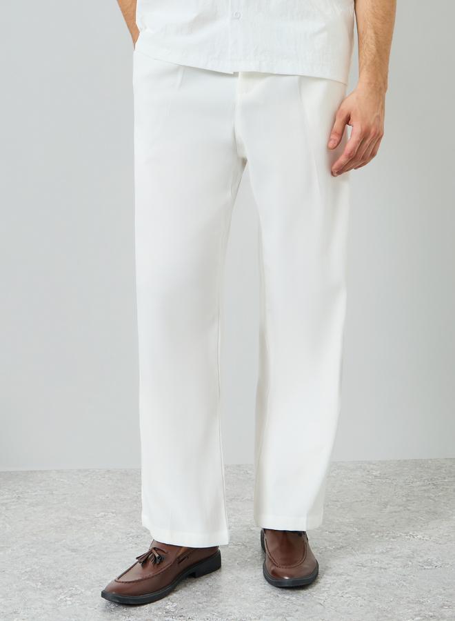 Take Two Men White Slant Pocket Pleated Straight Leg Pants - Image 1
