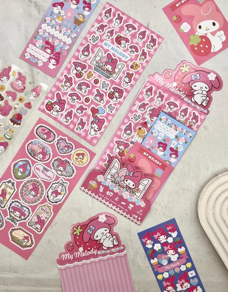 Kağıt Gemi Dükkan Paper Ship Shop Sanrio My Melody Character 6 Sheets Sticker Bullet Journal Decal