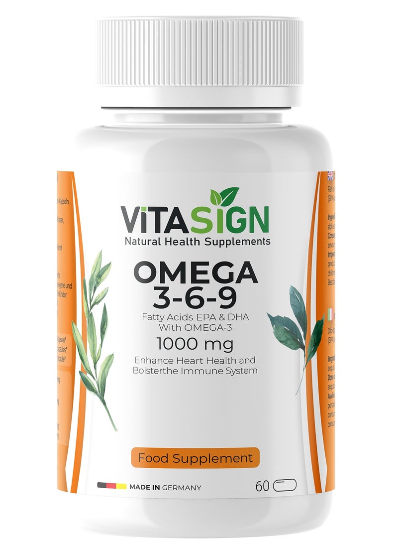 VITASIGN Premium Omega 3-6-9, 1000mg, 60 Softgels – Heart & Immune Support - Image 1