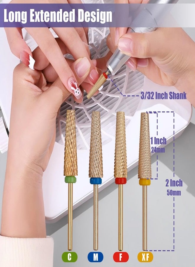Yakamoz 4Pcs Super Long Nail Drill Bits Set, 3/32" Professional Carbide Tungsten Nail File Bits C M F XF Safety Efile Nail Bits for Nails Gel Polish Manicure Pedicure - Image 4