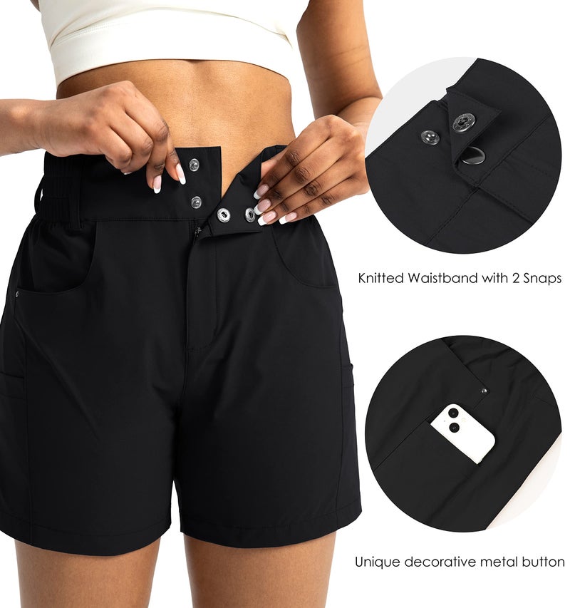 Viodia Women's 5" Hiking Golf Shorts with Pockets High Waist Stretch Cargo Short Shorts for Women Casual Summer Black - Image 3