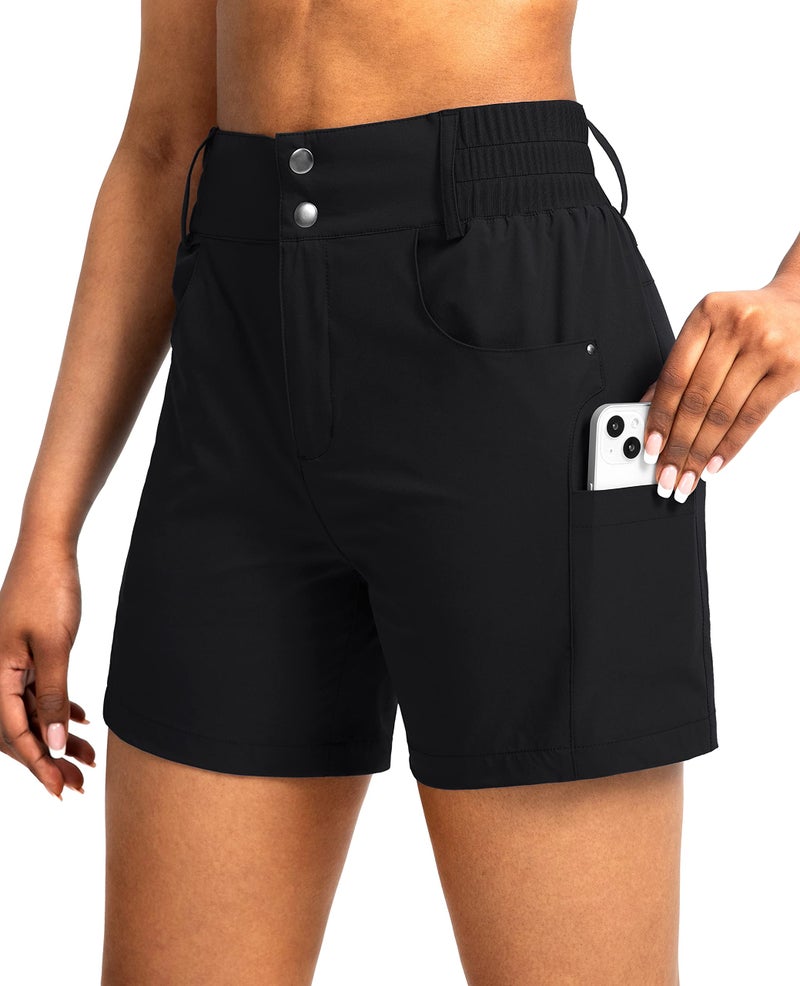 Viodia Women's 5" Hiking Golf Shorts with Pockets High Waist Stretch Cargo Short Shorts for Women Casual Summer Black - Image 1