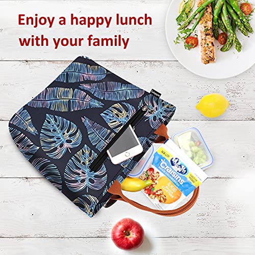 Gloppie Lunch Box for Women Adult Lunch Bag Women Insulated Lunch Tote for Work Loncheras para mujer 9L Yellow Blue Leaves - Image 2
