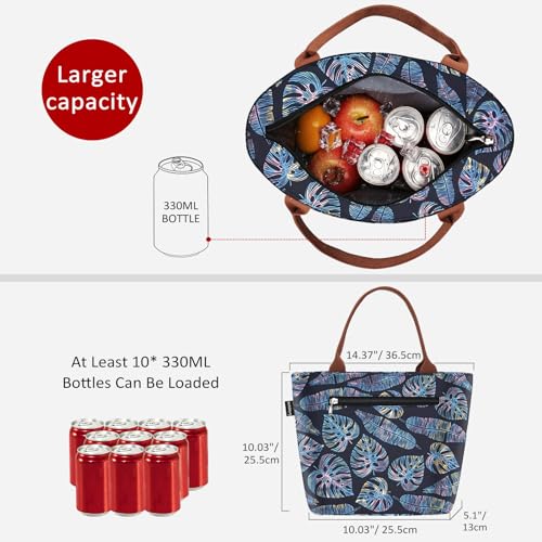 Gloppie Lunch Box for Women Adult Lunch Bag Women Insulated Lunch Tote for Work Loncheras para mujer 9L Yellow Blue Leaves - Image 4