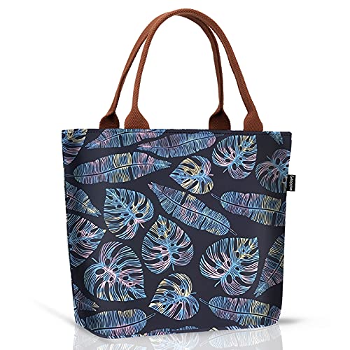 Gloppie Lunch Box for Women Adult Lunch Bag Women Insulated Lunch Tote for Work Loncheras para mujer 9L Yellow Blue Leaves - Image 1