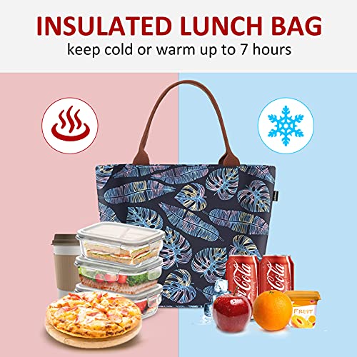 Gloppie Lunch Box for Women Adult Lunch Bag Women Insulated Lunch Tote for Work Loncheras para mujer 9L Yellow Blue Leaves - Image 5