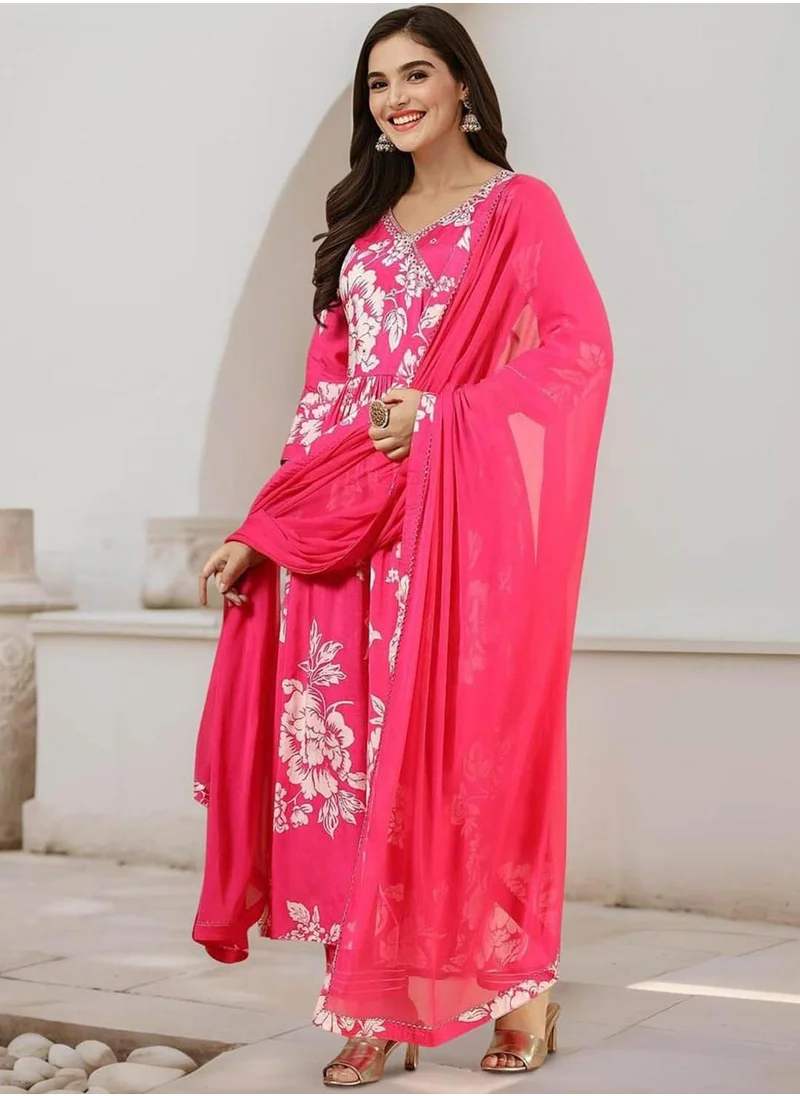 ISHIN Women's Pink 100% Cotton Embellished Tunic Full Length Casual Straight Fit Kurta Set