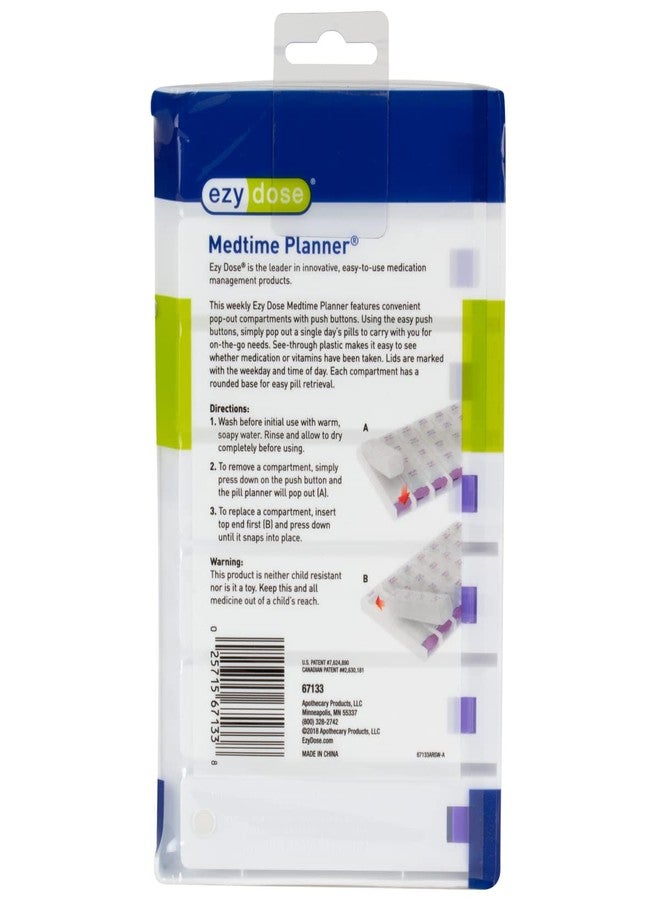 EZY DOSE Weekly (7 Day) 4 Times a Day Push Button Pill Organizer and Vitamin Planner, Removable Daily Pillboxes, Green, Convenient and Easy to Use, Clear Lids, Large, BPA Free - Image 5