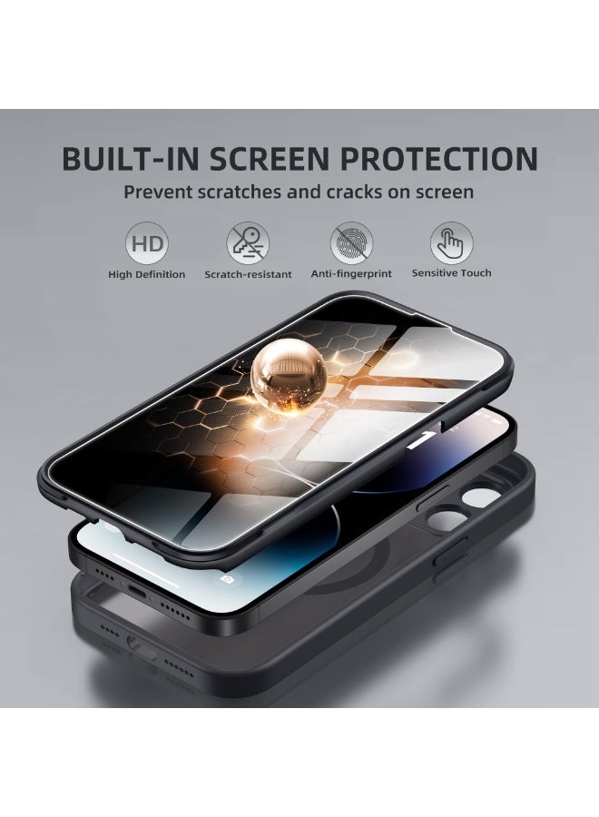 بيرفي جراب مغناطيسي لهاتف iPhone 14 Pro Max، متوافق مع MagSafe، واقي شاشة مدمج للخصوصية وحماية مطورة للكاميرا، جراب هاتف كامل الجسم مضاد للتجسس ومقاوم للصدمات لهاتف 14 Pro Max 6.7 بوصة، أسود - Image 3