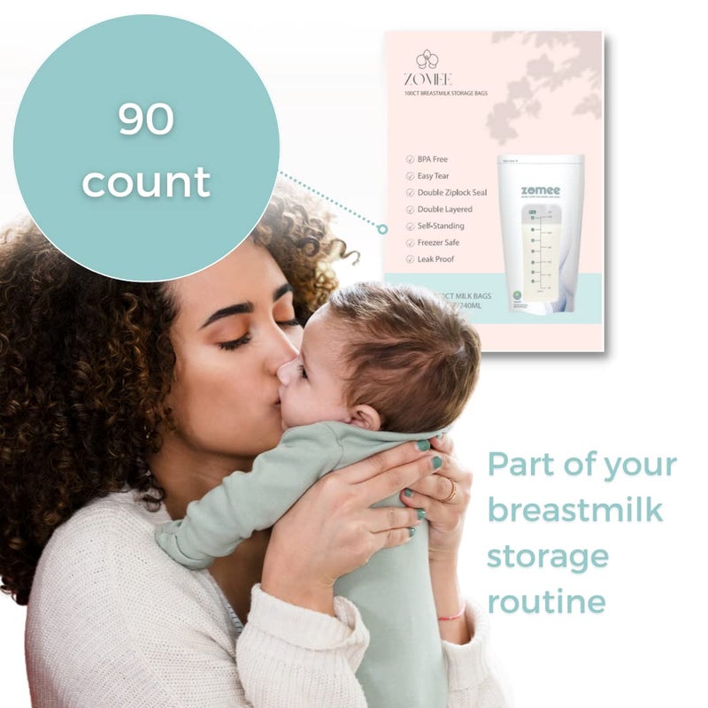 Zomee Breast Milk Storage Bags 8oz - Leakproof Double-Zip Seal, Self-Standing, Easy-Pour Design, Freezer Safe, Pre-Sterilized, BPA & Phthalate Free - Bulk Pack of 90 - Image 4