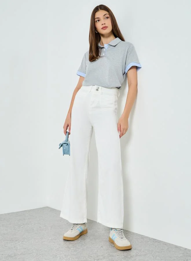 Styli Grey Contrast Trim Polo T-Shirt