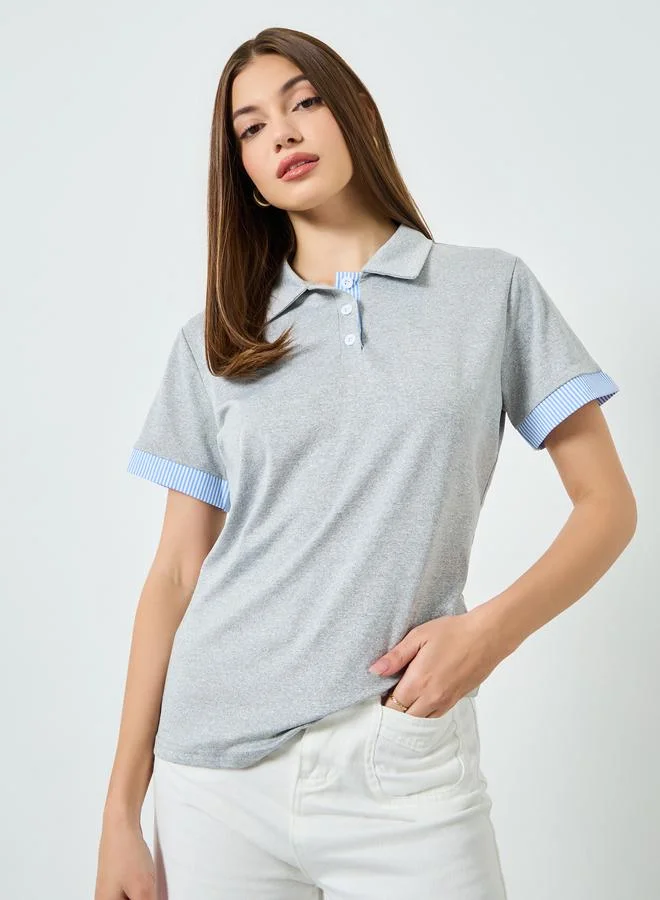Styli Grey Contrast Trim Polo T-Shirt