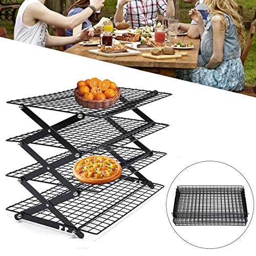 DMSIDN 4-Tier Collapsible Cooling Rack, Adjustable Stackable Roasting Cooking Drying Wire, Barbecue Storage Display Shelf for Cookies Baking Picnic Party - Image 4