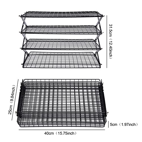 DMSIDN 4-Tier Collapsible Cooling Rack, Adjustable Stackable Roasting Cooking Drying Wire, Barbecue Storage Display Shelf for Cookies Baking Picnic Party - Image 5