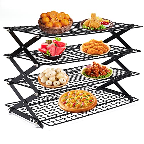 DMSIDN 4-Tier Collapsible Cooling Rack, Adjustable Stackable Roasting Cooking Drying Wire, Barbecue Storage Display Shelf for Cookies Baking Picnic Party - Image 1