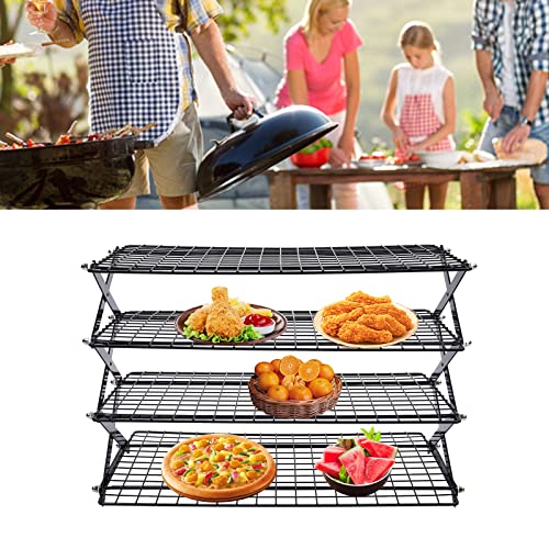 DMSIDN 4-Tier Collapsible Cooling Rack, Adjustable Stackable Roasting Cooking Drying Wire, Barbecue Storage Display Shelf for Cookies Baking Picnic Party - Image 3