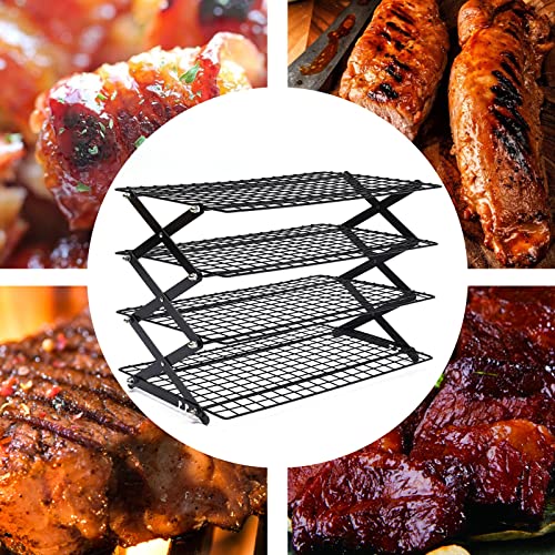 DMSIDN 4-Tier Collapsible Cooling Rack, Adjustable Stackable Roasting Cooking Drying Wire, Barbecue Storage Display Shelf for Cookies Baking Picnic Party - Image 2