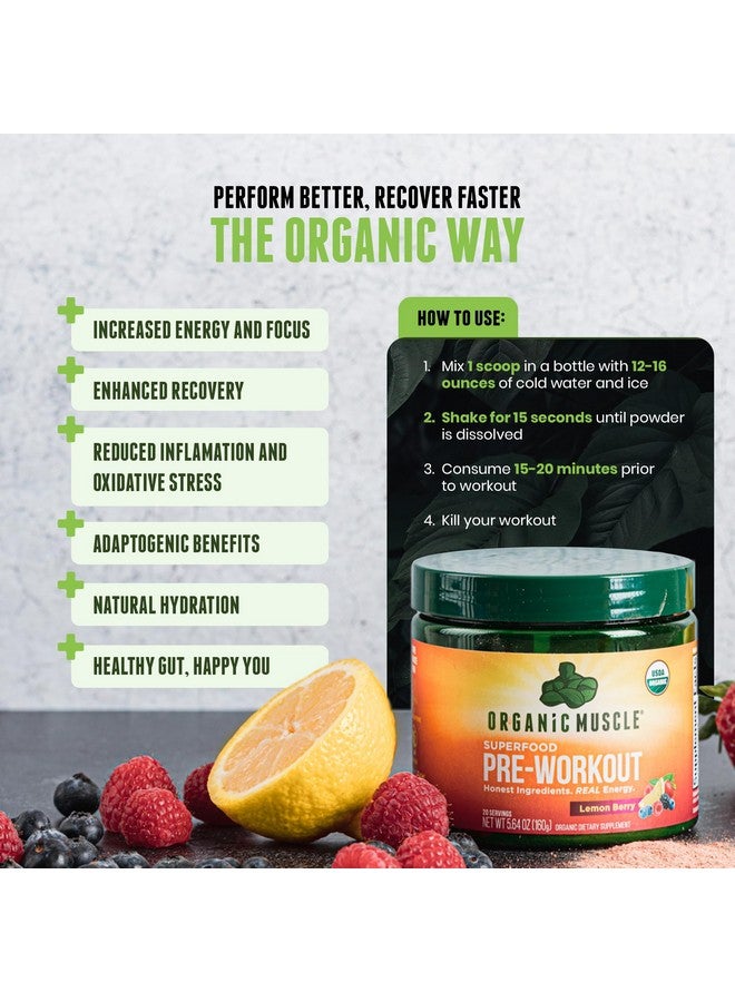Organic Muscle USDA Organic Pre-Workout Powder, Lemon Berry | Clean Energy Without Jitters | Natural Performance Boost | No Artificial Sweeteners | 20 Superfoods | Low Caffeine, 20 Servings - Image 1